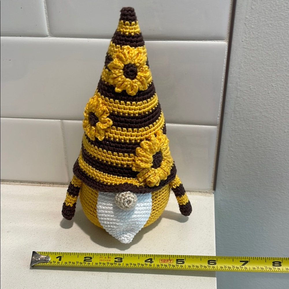 Handcrafted Sunflower Gnome Amigurumi Crochet Home Decor Flower Summer Sun - Picture 8 of 12